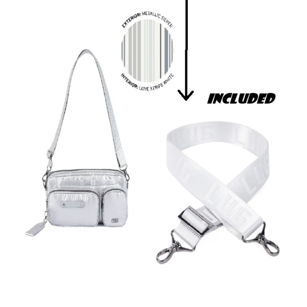 New (without tags) Lug Silver Switcheroo Crossbody w/new Lug Embossed Strap